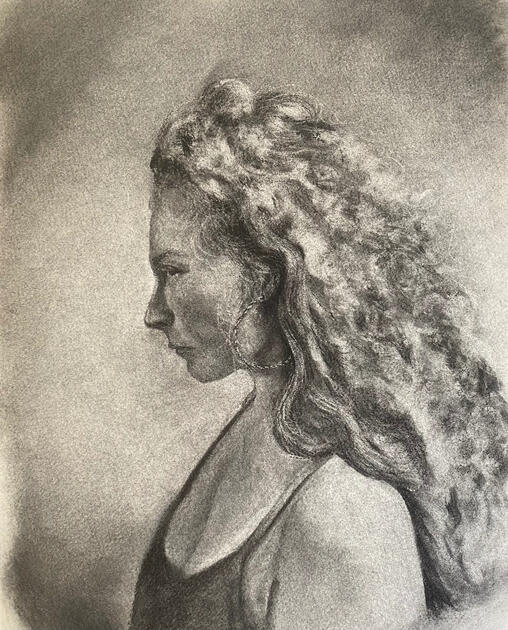 Maud in Profile | 2026 | charcoal on approx. 28x38cm cotton paper | AVAILABLE